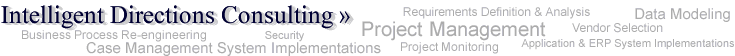 Intelligent Directions Consulting >> Project Management, Requirements Definition & Analysis, Data Modeling, Business Process Re-engineering, Security, Vendor Selection, Case Management System Implementations, Project Monitoring, Application & ERP System Implementations